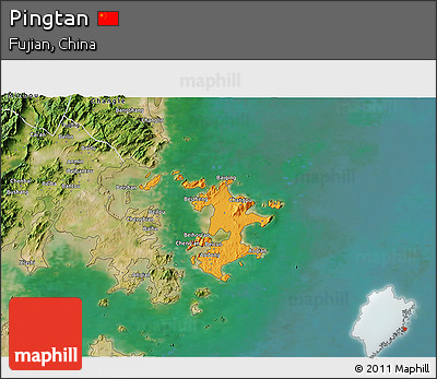Political 3D Map of Pingtan, satellite outside