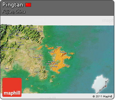 Political 3D Map of Pingtan, satellite outside