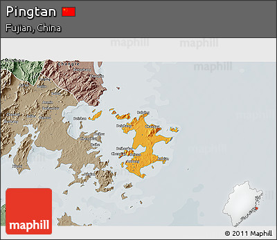 Political 3D Map of Pingtan, semi-desaturated