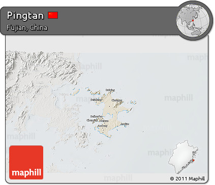 Shaded Relief 3D Map of Pingtan, lighten, semi-desaturated