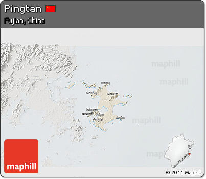 Shaded Relief 3D Map of Pingtan, lighten, semi-desaturated