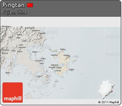 Shaded Relief 3D Map of Pingtan, semi-desaturated