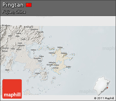 Shaded Relief 3D Map of Pingtan, semi-desaturated