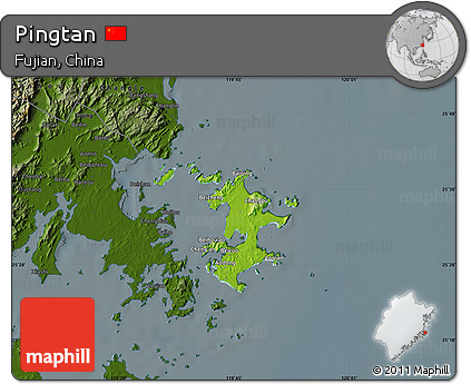 Physical Map of Pingtan, darken