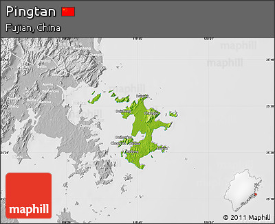 Physical Map of Pingtan, lighten, desaturated