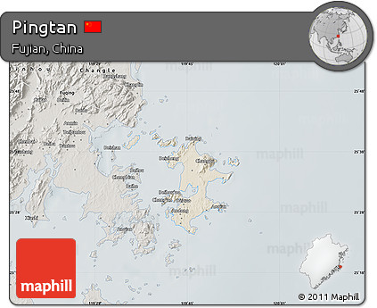Shaded Relief Map of Pingtan, semi-desaturated