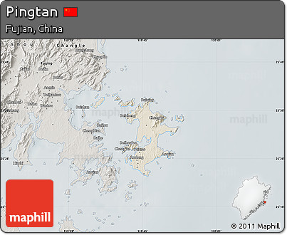 Shaded Relief Map of Pingtan, semi-desaturated