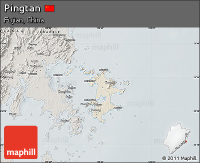 Shaded Relief Map of Pingtan, semi-desaturated