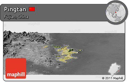 Satellite Panoramic Map of Pingtan, desaturated