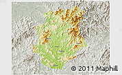 Physical 3D Map of Pucheng, lighten, semi-desaturated