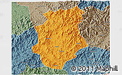Political 3D Map of Pucheng, semi-desaturated