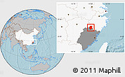 Gray Location Map of Pucheng, highlighted country, highlighted parent region, hill shading
