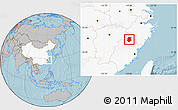 Gray Location Map of Pucheng, highlighted country, hill shading