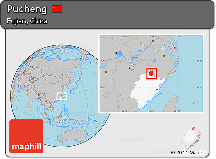 Gray Location Map of Pucheng, highlighted parent region