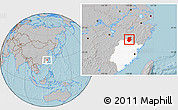 Gray Location Map of Pucheng, highlighted parent region, hill shading