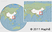 Savanna Style Location Map of Pucheng, highlighted country, within the entire country, hill shading