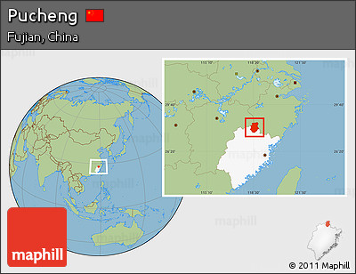 Savanna Style Location Map of Pucheng, highlighted parent region