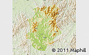 Physical Map of Pucheng, lighten