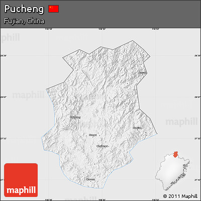 Silver Style Map of Pucheng, single color outside