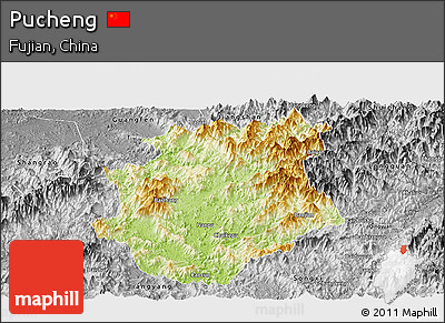 Physical Panoramic Map of Pucheng, desaturated