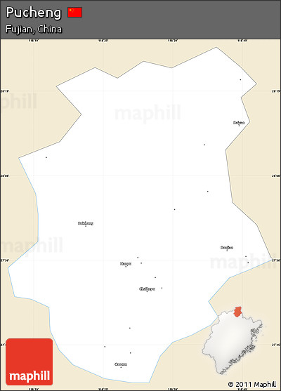 Classic Style Simple Map of Pucheng, single color outside
