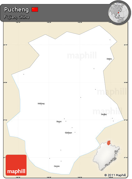 Classic Style Simple Map of Pucheng, single color outside