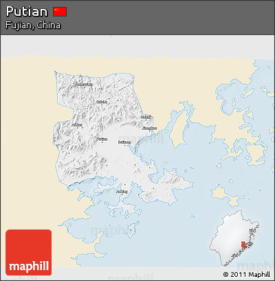 Classic Style 3D Map of Putian, single color outside