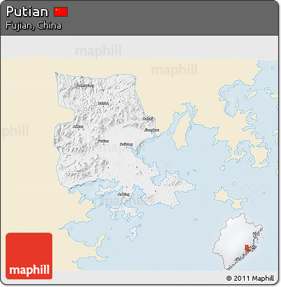 Classic Style 3D Map of Putian, single color outside
