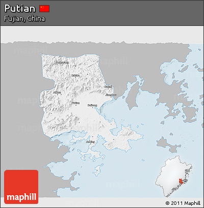 Gray 3D Map of Putian, single color outside