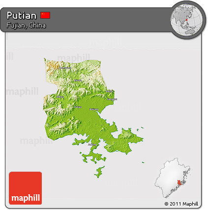 Physical 3D Map of Putian, cropped outside