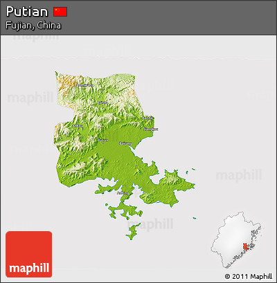 Physical 3D Map of Putian, cropped outside
