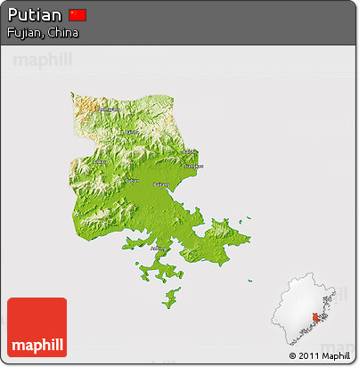 Physical 3D Map of Putian, cropped outside