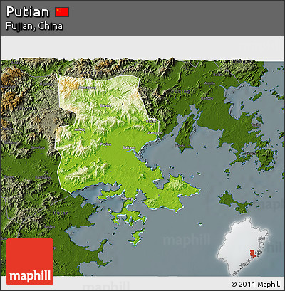 Physical 3D Map of Putian, darken