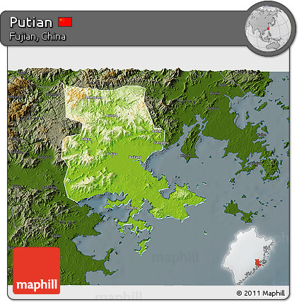 Physical 3D Map of Putian, darken
