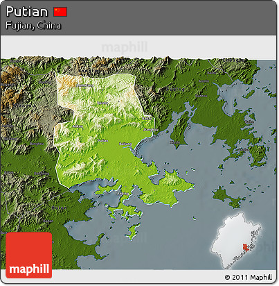 Physical 3D Map of Putian, darken