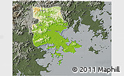 Physical 3D Map of Putian, darken, semi-desaturated