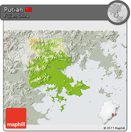 Physical 3D Map of Putian, lighten, semi-desaturated