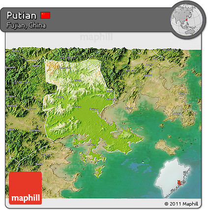 Physical 3D Map of Putian, satellite outside