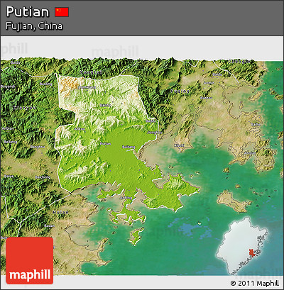Physical 3D Map of Putian, satellite outside