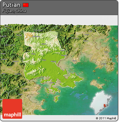Physical 3D Map of Putian, satellite outside
