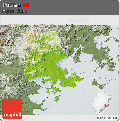 Physical 3D Map of Putian, semi-desaturated