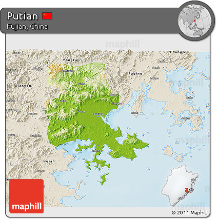 Physical 3D Map of Putian, shaded relief outside