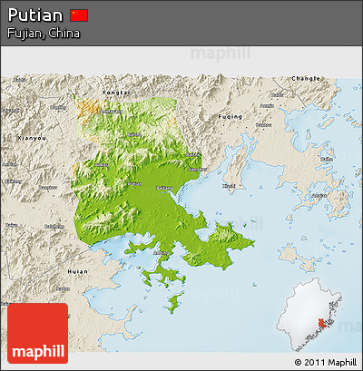 Physical 3D Map of Putian, shaded relief outside