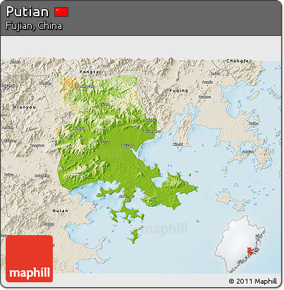 Physical 3D Map of Putian, shaded relief outside