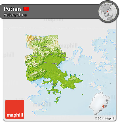 Physical 3D Map of Putian, single color outside