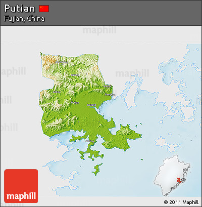 Physical 3D Map of Putian, single color outside