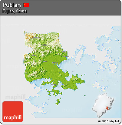 Physical 3D Map of Putian, single color outside