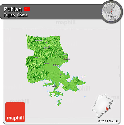 Political 3D Map of Putian, cropped outside
