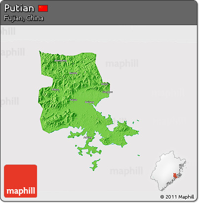 Political 3D Map of Putian, cropped outside