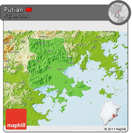 Political 3D Map of Putian, physical outside